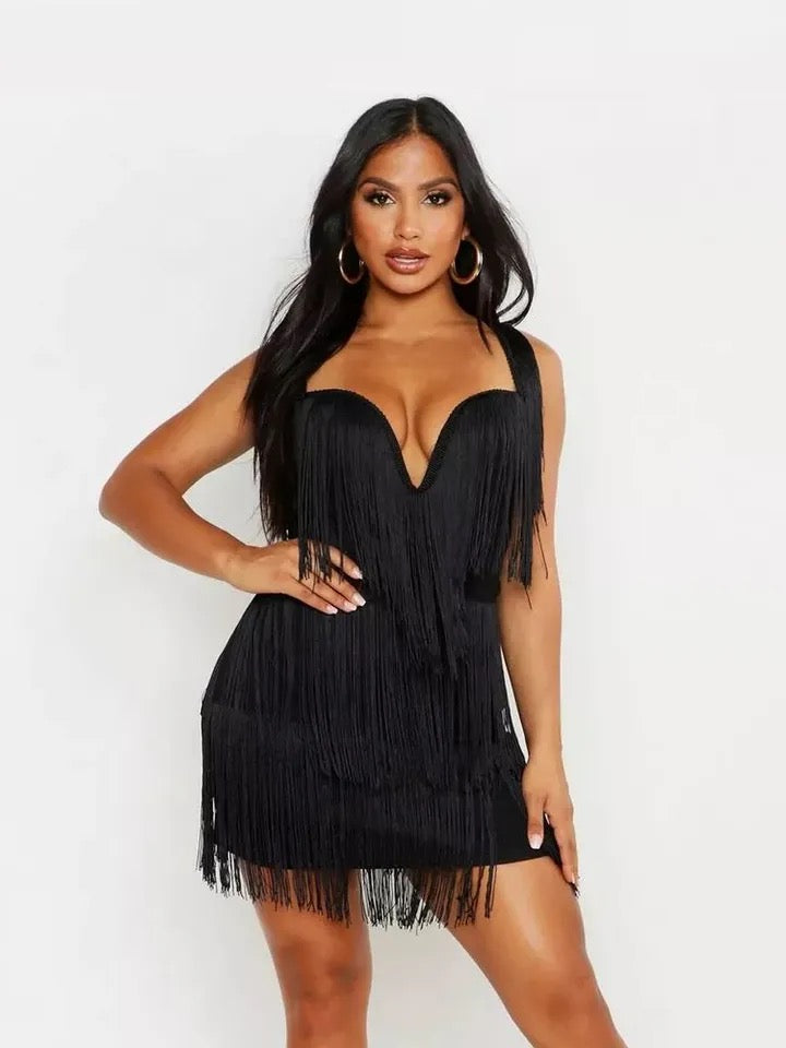 Christmas Eve Fringe Bandage Dress