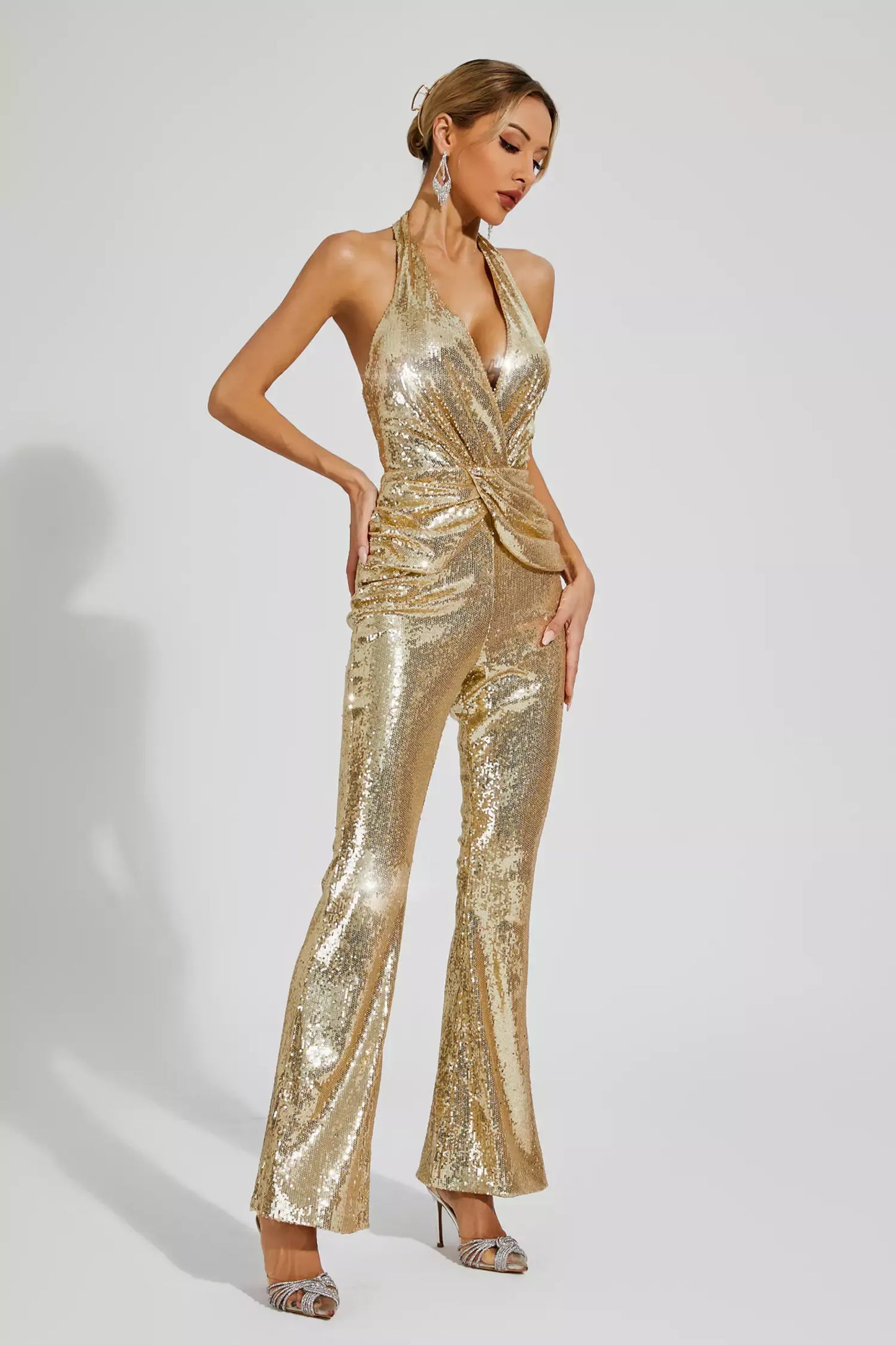 Kelly Gold Sequin Backless Jumpsuit