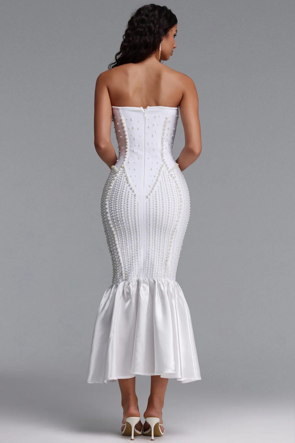 Robe Bandage Prestige Célestine Blanche Perlée Sirène