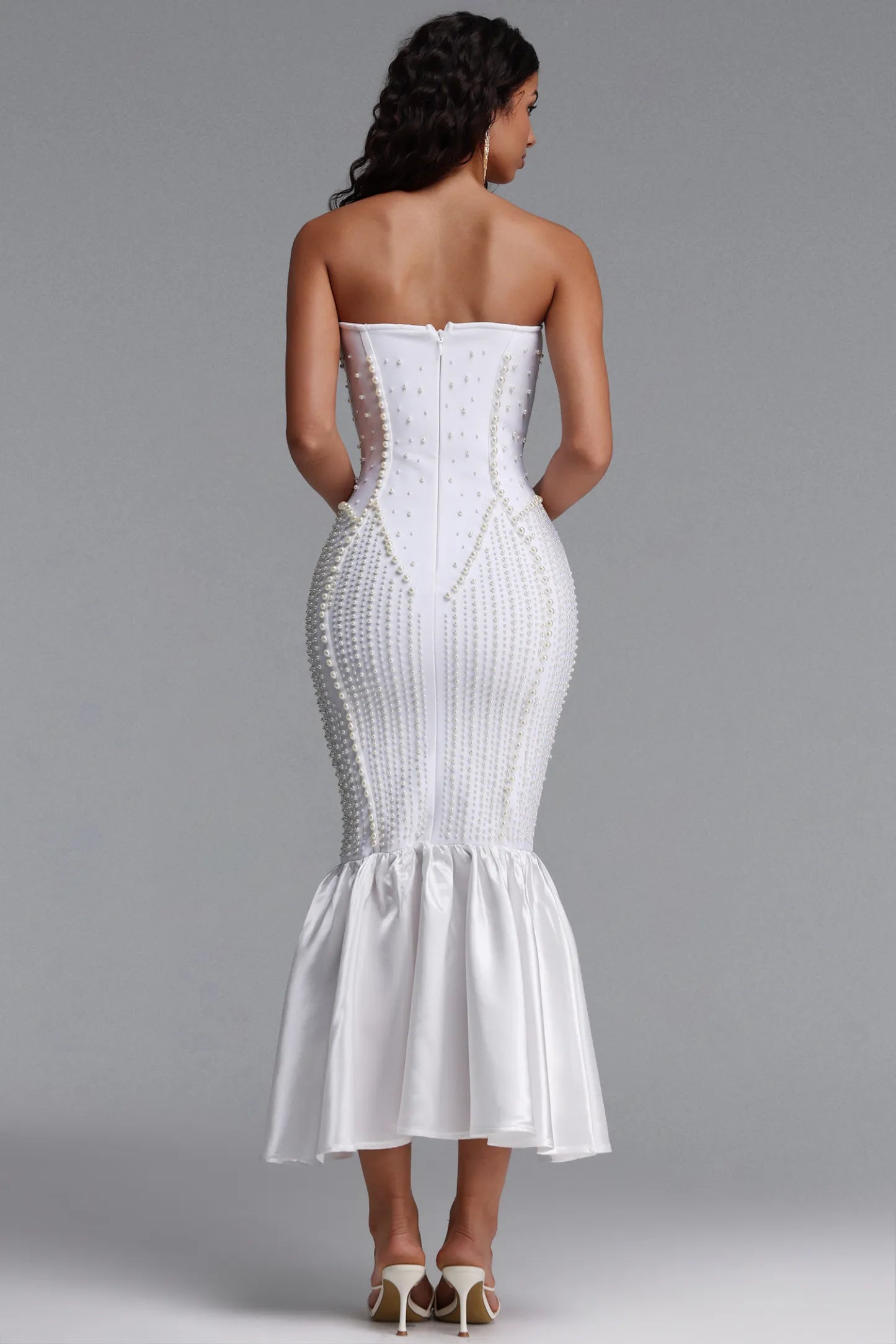 Robe Bandage Prestige Célestine Blanche Perlée Sirène