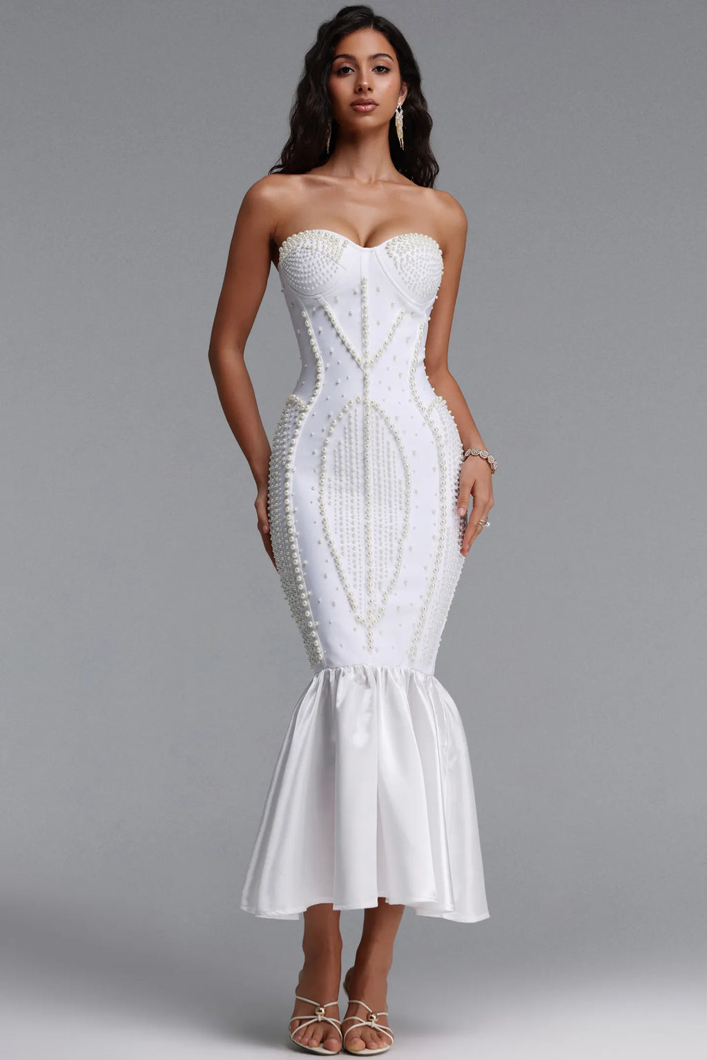 Robe Bandage Prestige Célestine Blanche Perlée Sirène