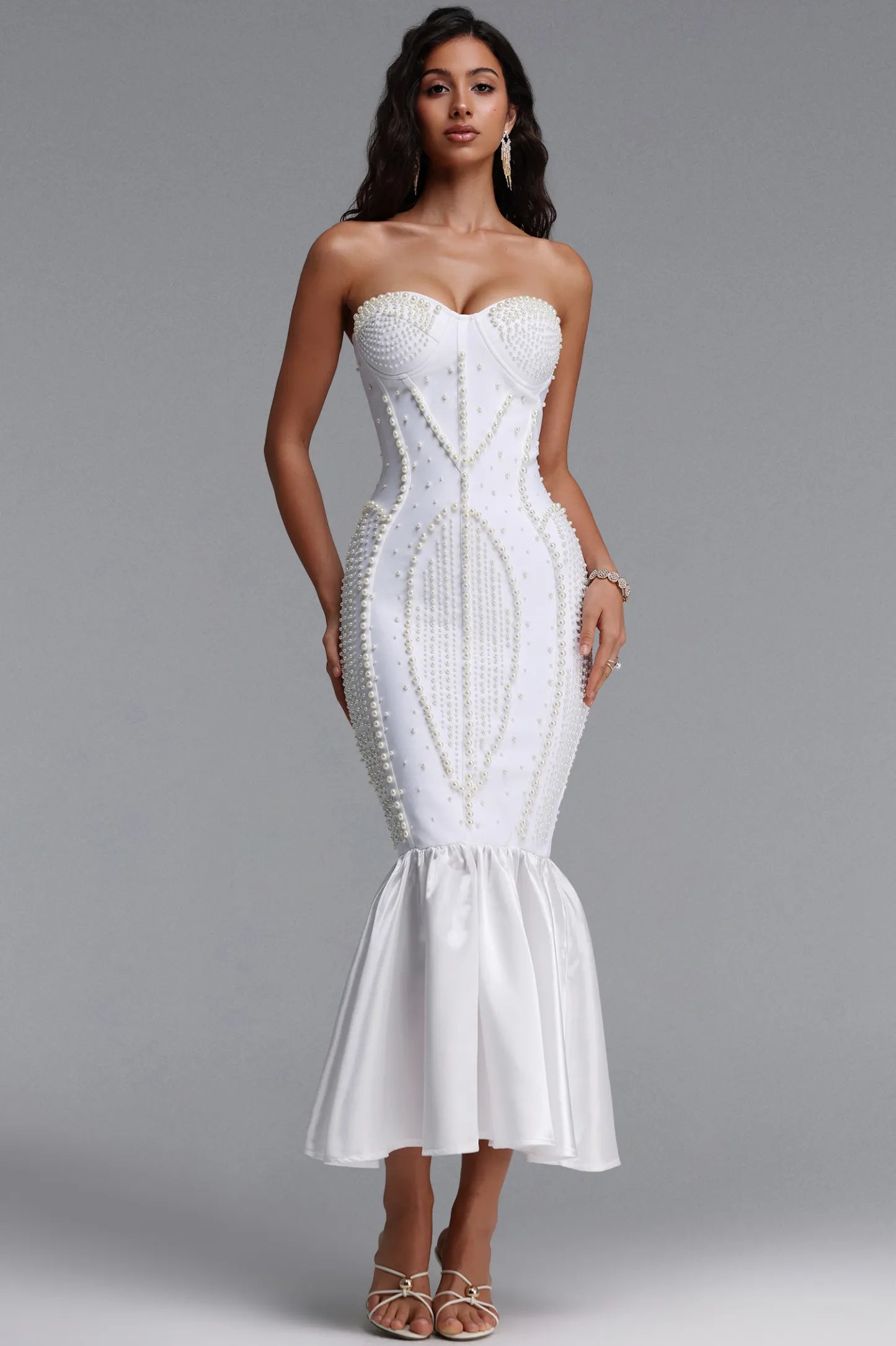 Robe Bandage Prestige Célestine Blanche Perlée Sirène