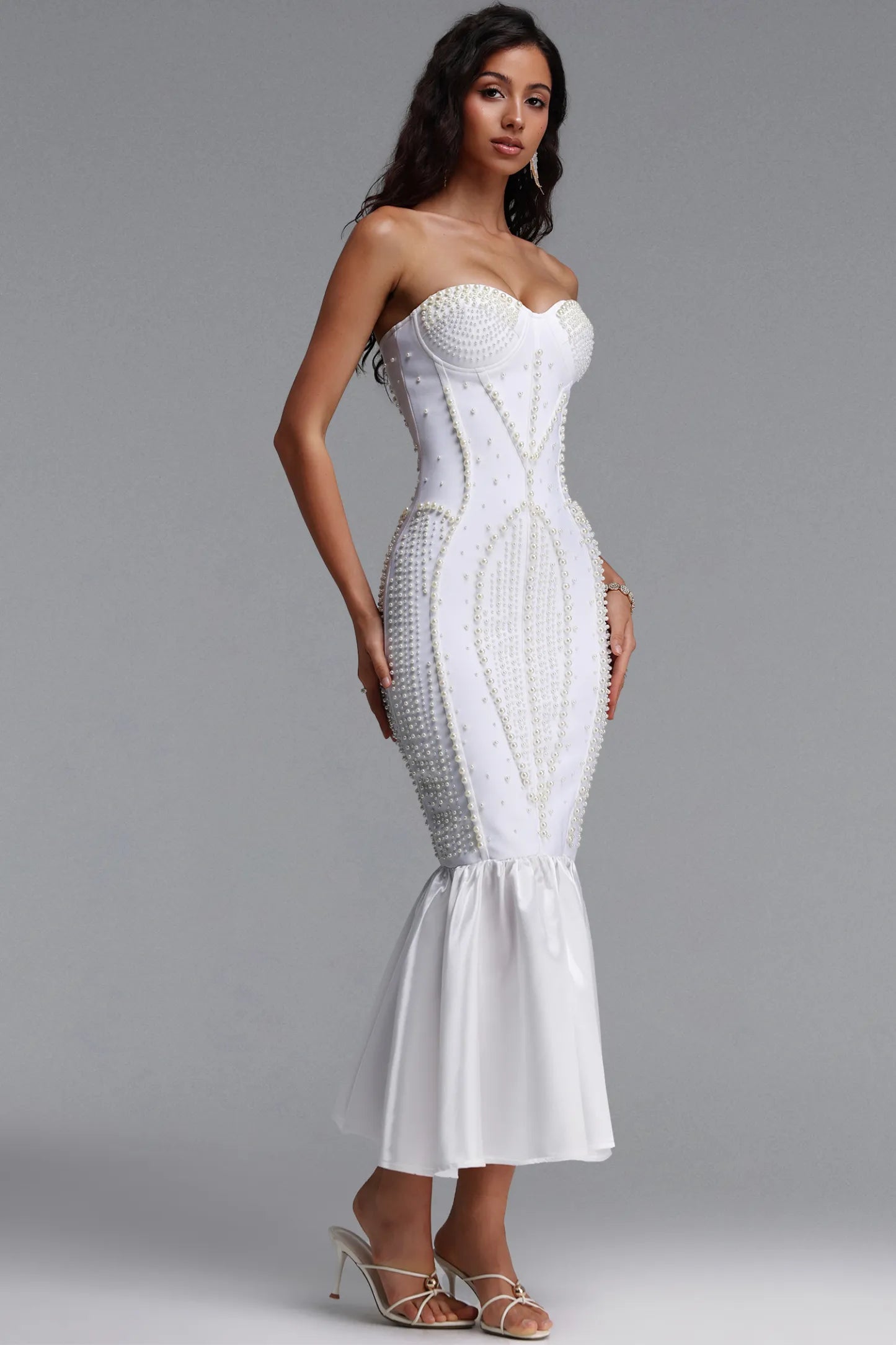 Robe Bandage Prestige Célestine Blanche Perlée Sirène