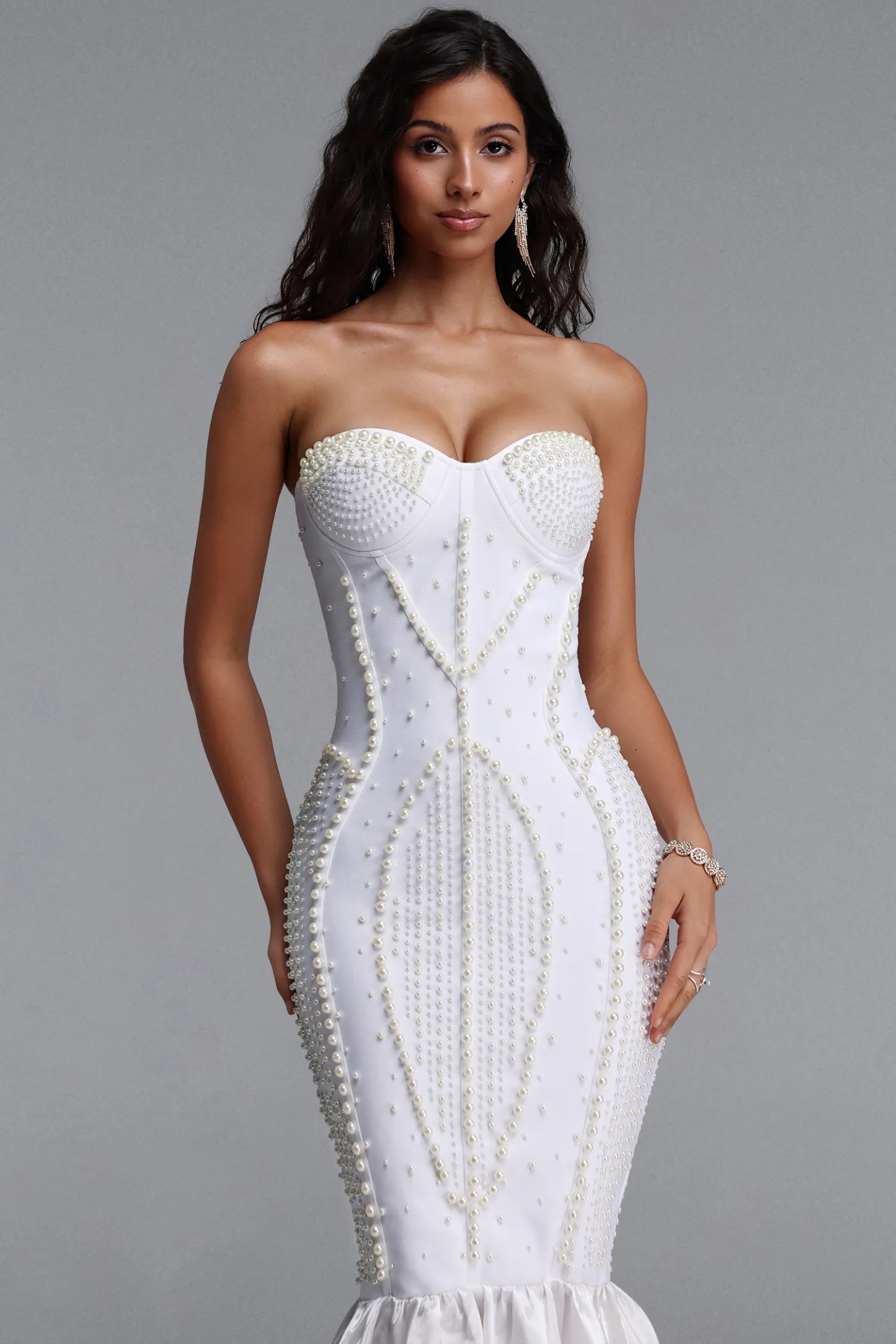 Robe Bandage Prestige Célestine Blanche Perlée Sirène