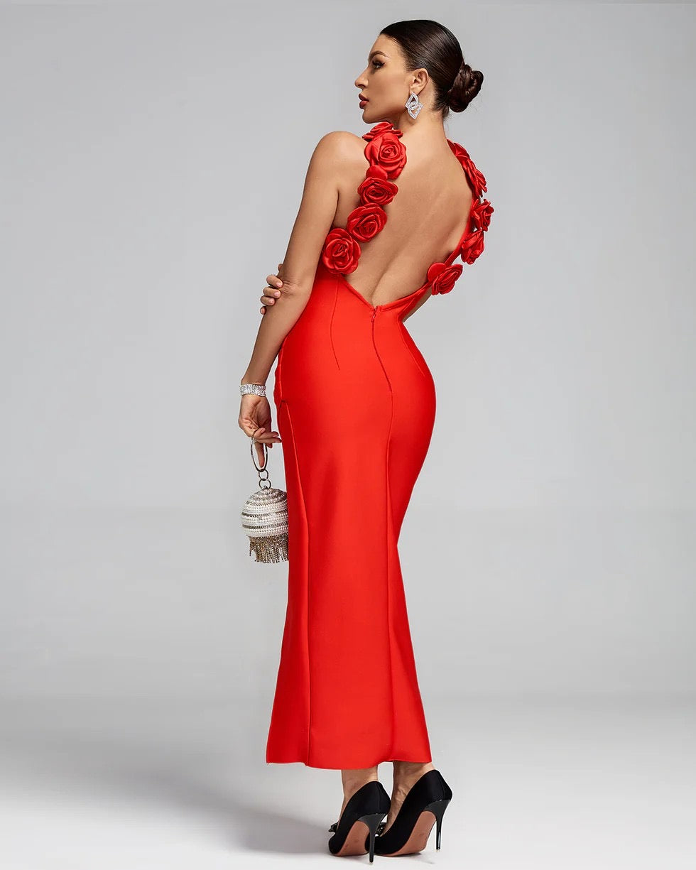 Robe Bandage Prestige - Roses Écarlates