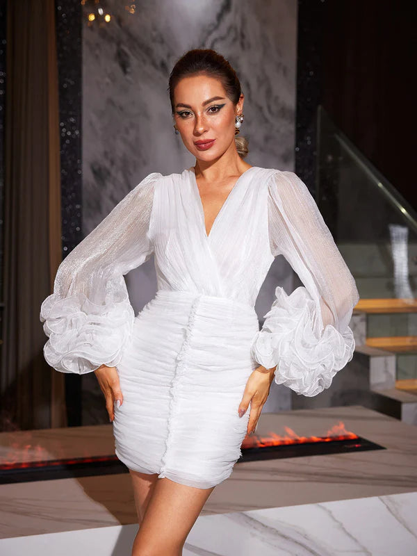 "Élégance Anneline" V-Neck Ruched Mini Dress