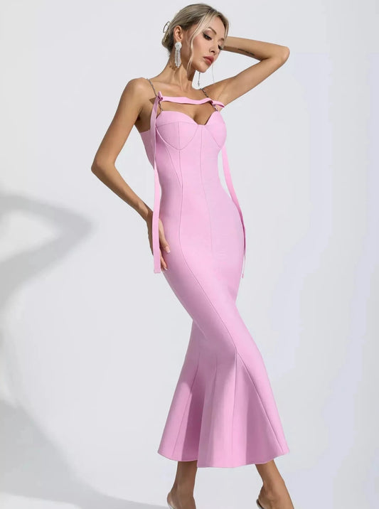 Averie Prestige Pink Bandage Long Dress