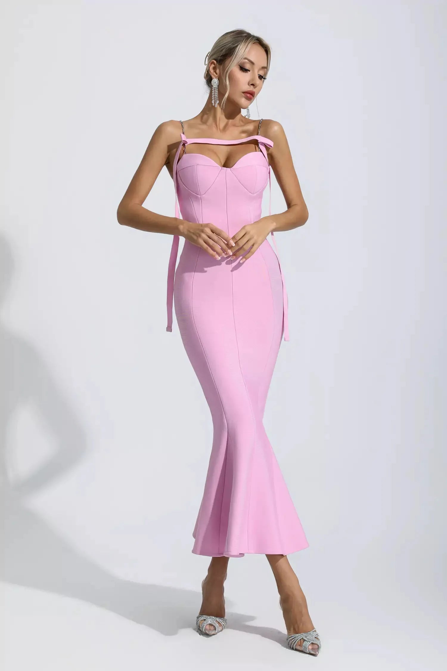 Robe longue bandage prestige rose Averie