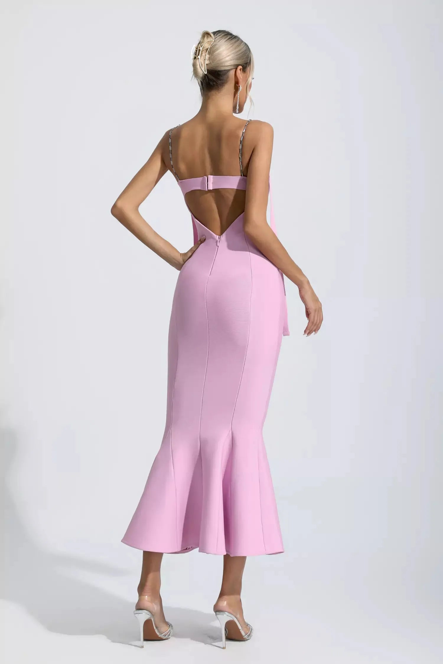 Robe longue bandage prestige rose Averie