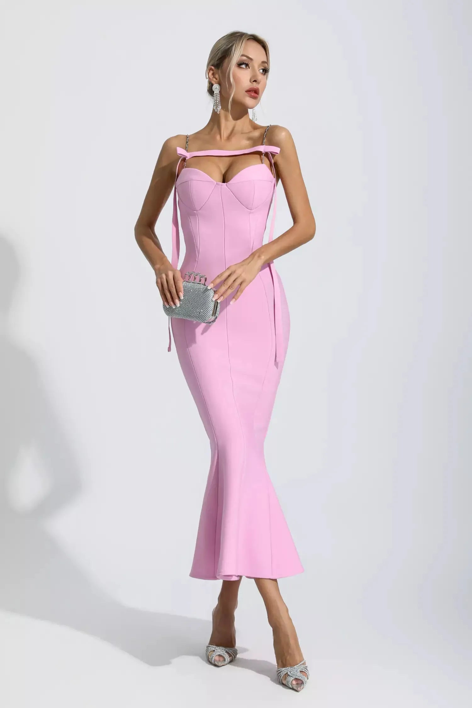 Robe longue bandage prestige rose Averie