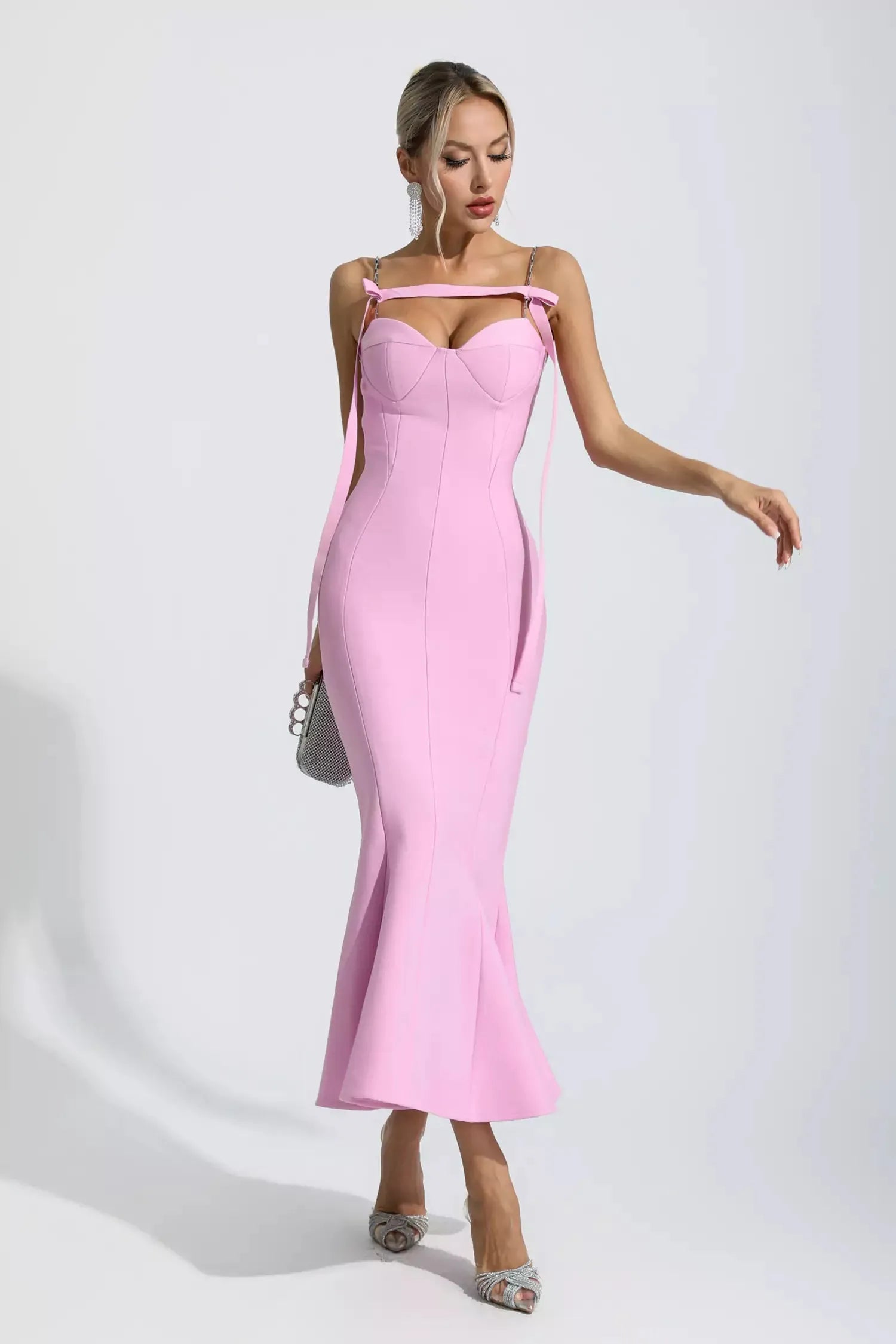 Robe longue bandage prestige rose Averie