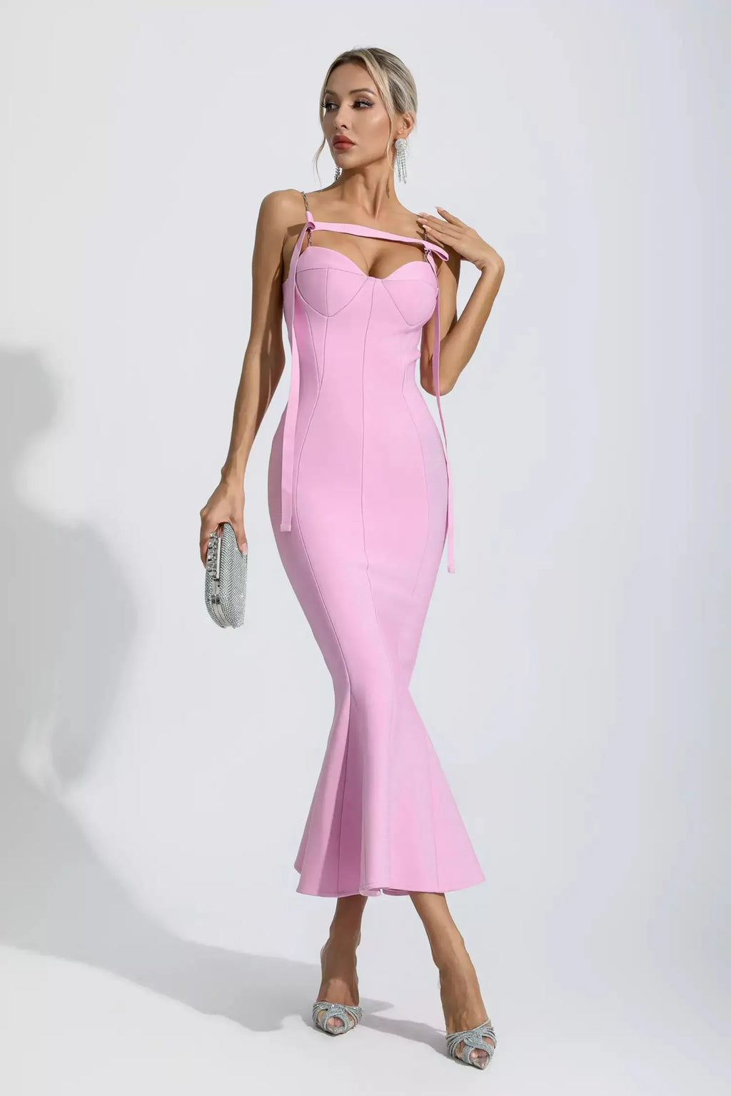 Robe longue bandage prestige rose Averie