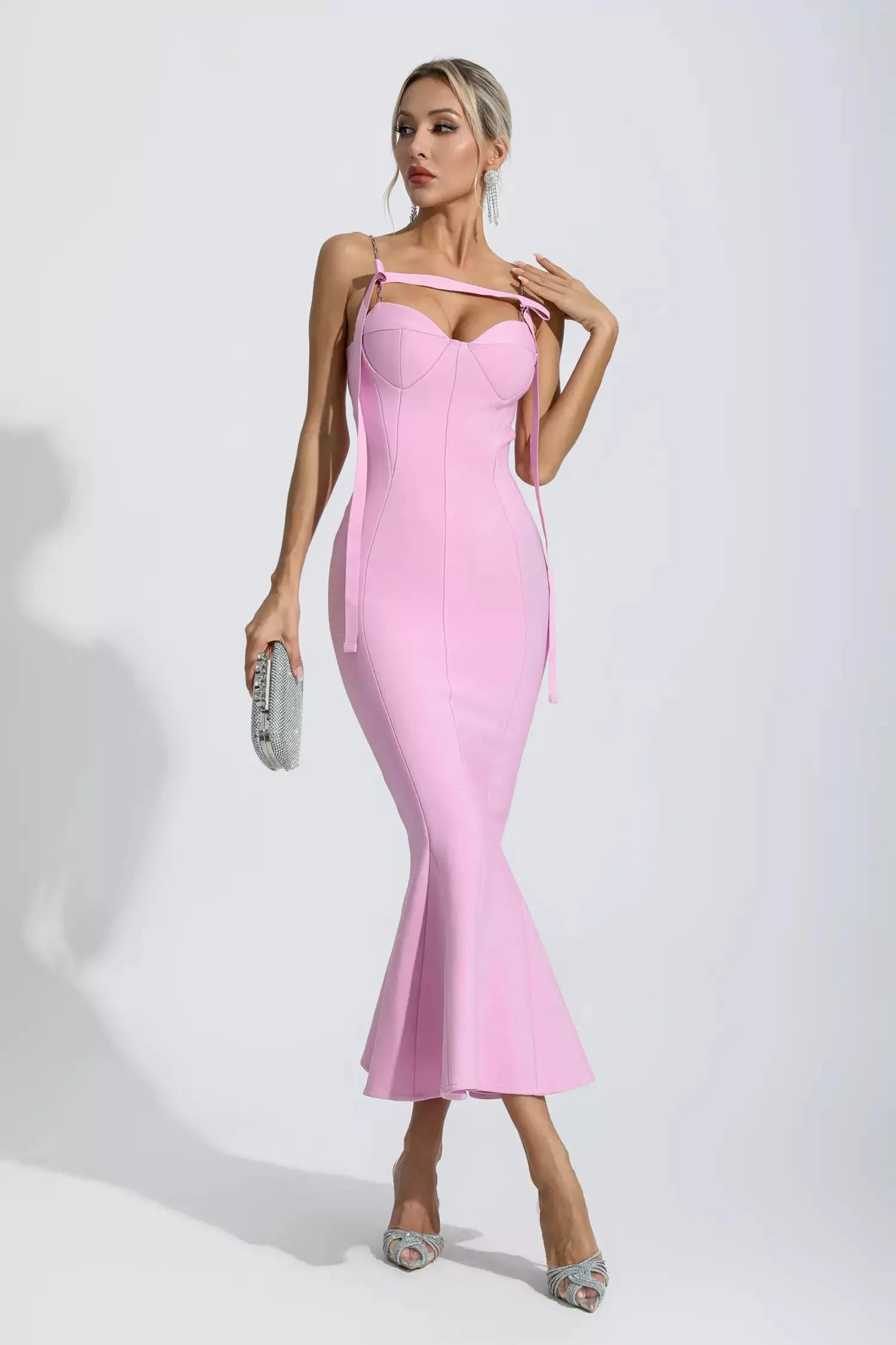 Robe longue bandage prestige rose Averie
