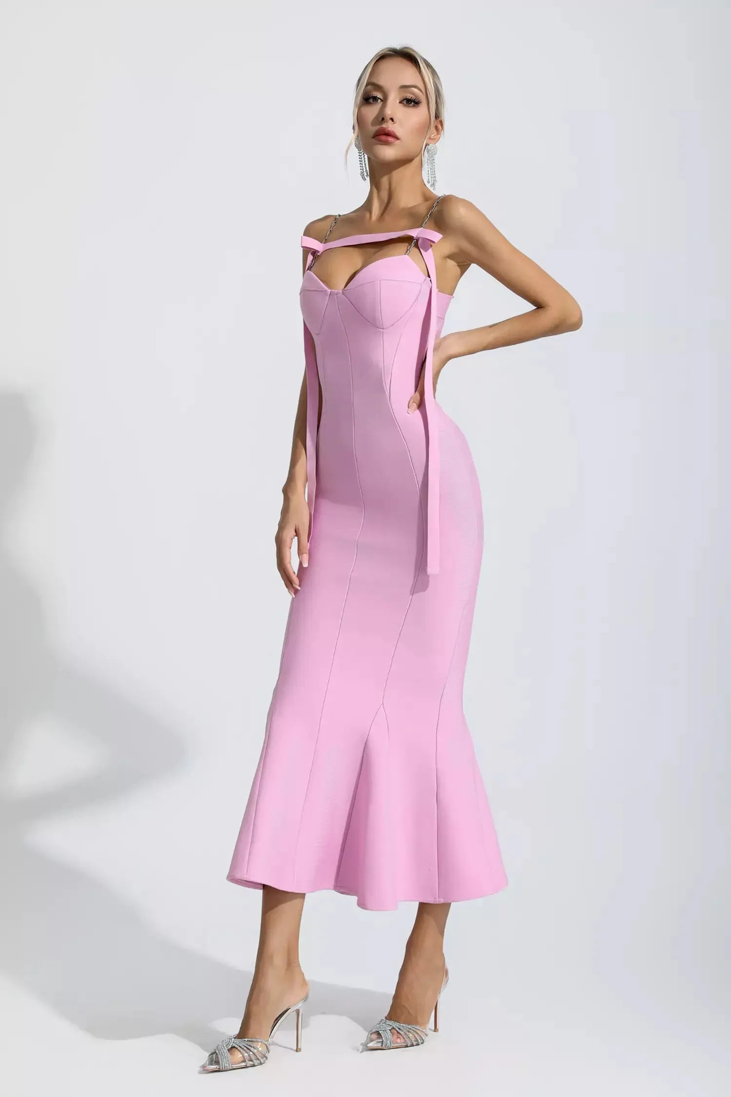 Robe longue bandage prestige rose Averie