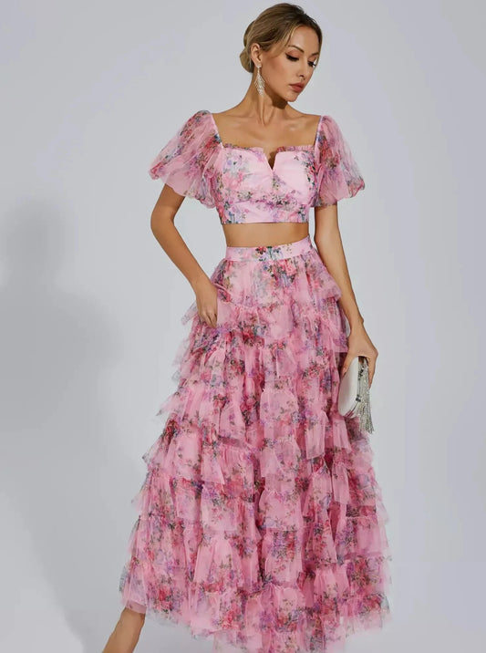 Braylee Pink Floral Ruched Set - High End