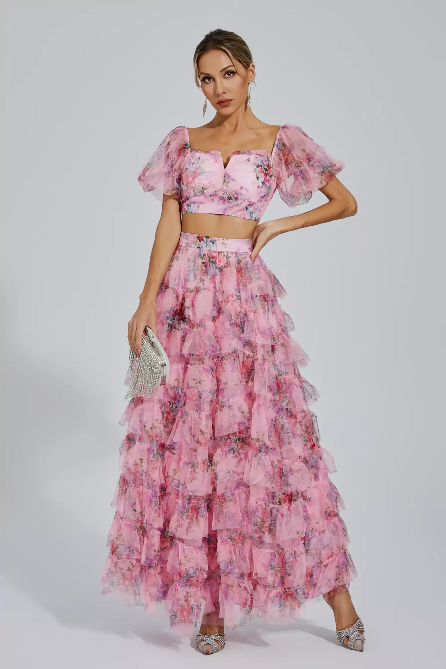 Braylee Pink Floral Ruched Set - High End