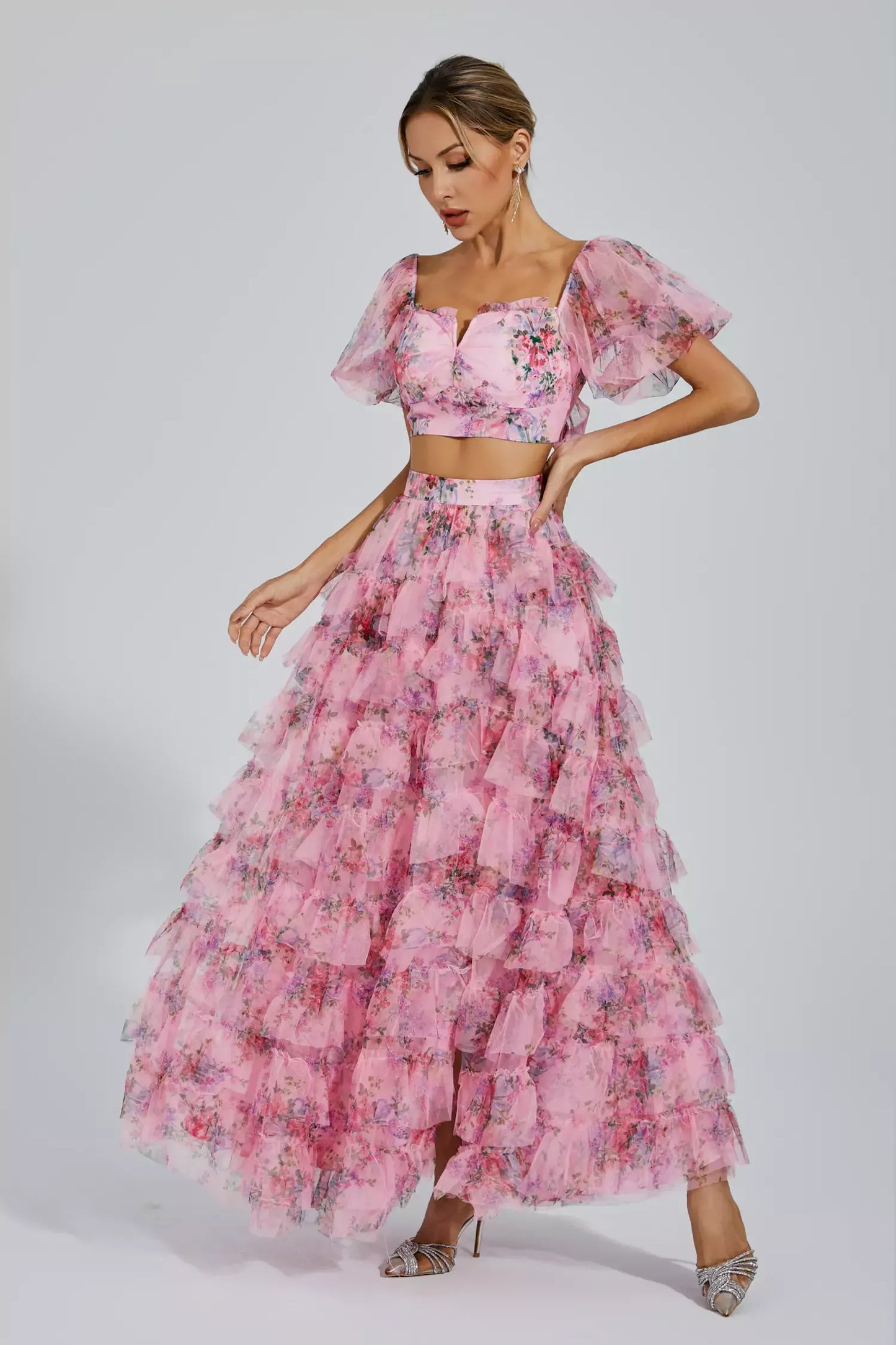 Braylee Pink Floral Ruched Set - High End