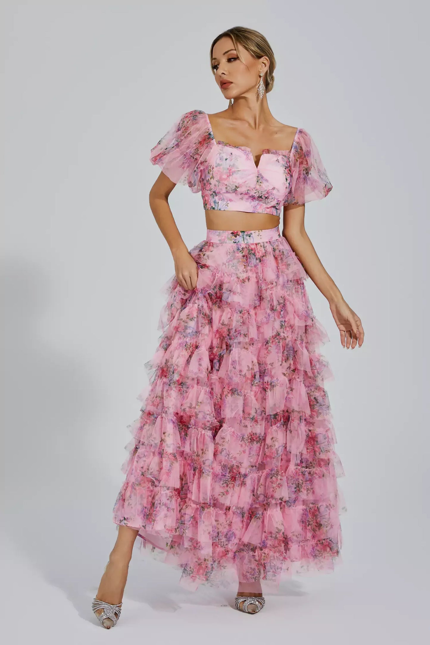 Braylee Pink Floral Ruched Set - High End