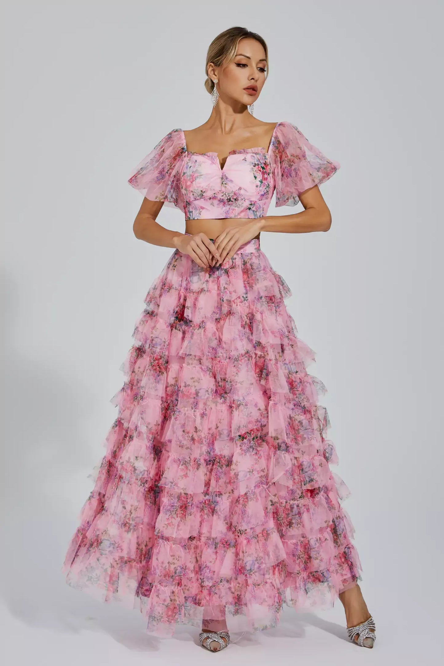 Braylee Pink Floral Ruched Set - High End