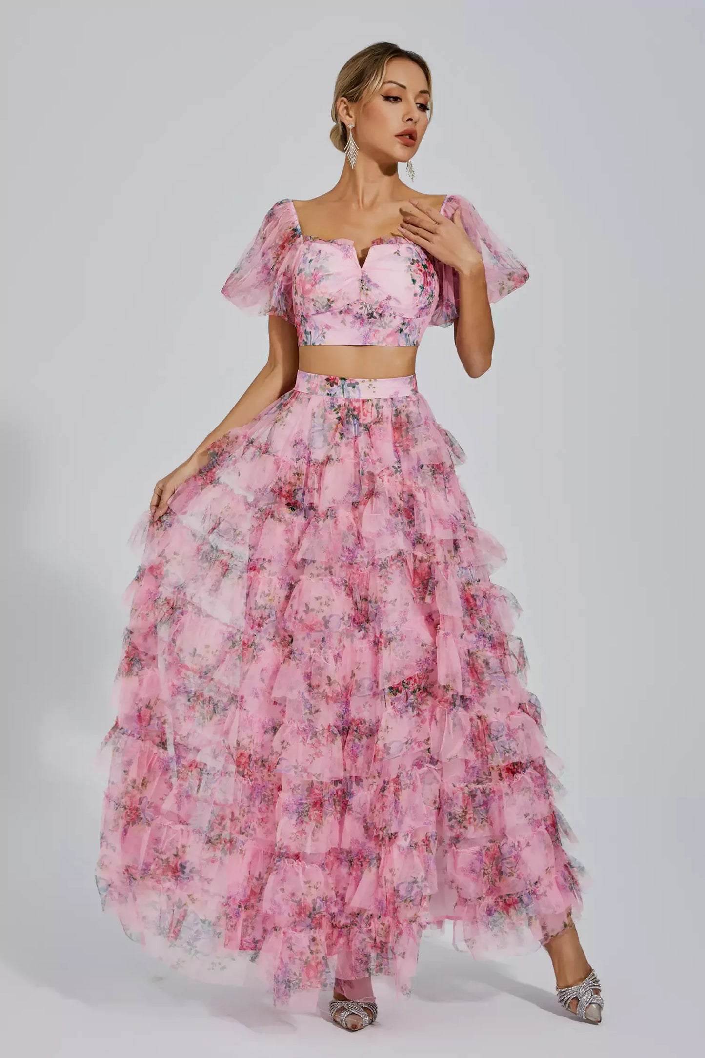 Braylee Pink Floral Ruched Set - High End