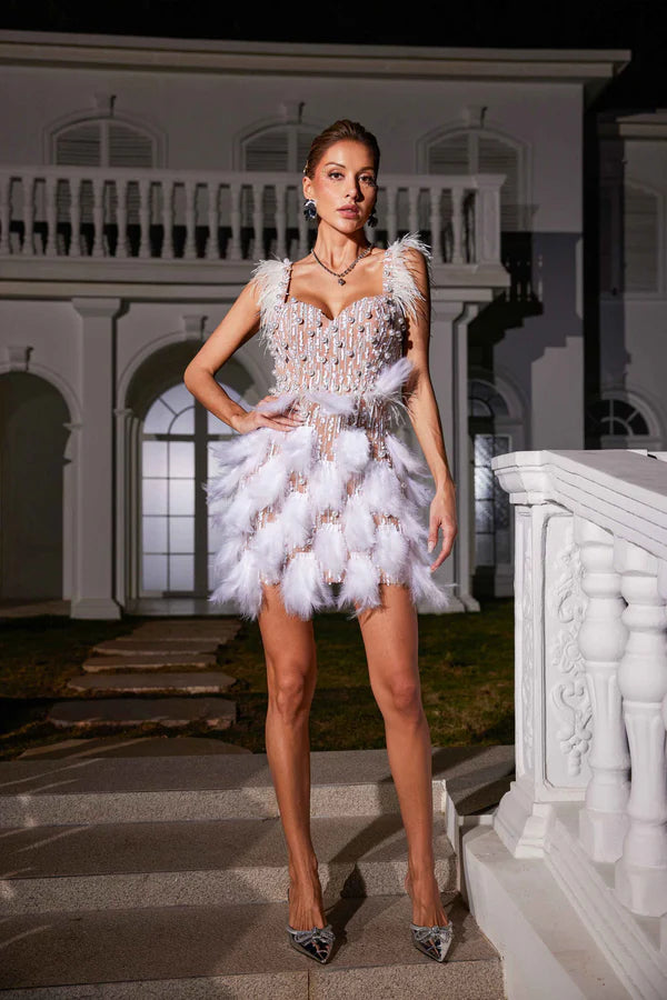 “Derby Pearl Feather Sequin Royale Luxury” Dress