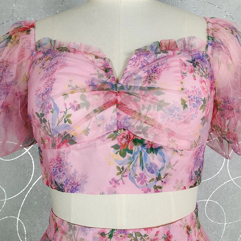 Braylee Pink Floral Ruched Set - High End