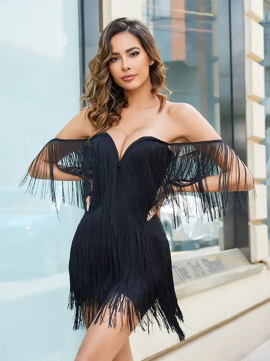 Christmas Eve Fringe Bandage Dress
