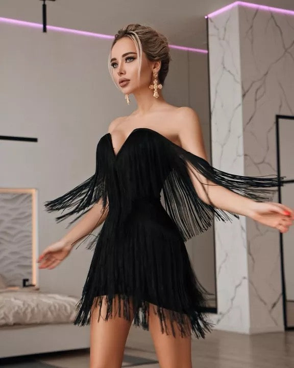 Christmas Eve Fringe Bandage Dress