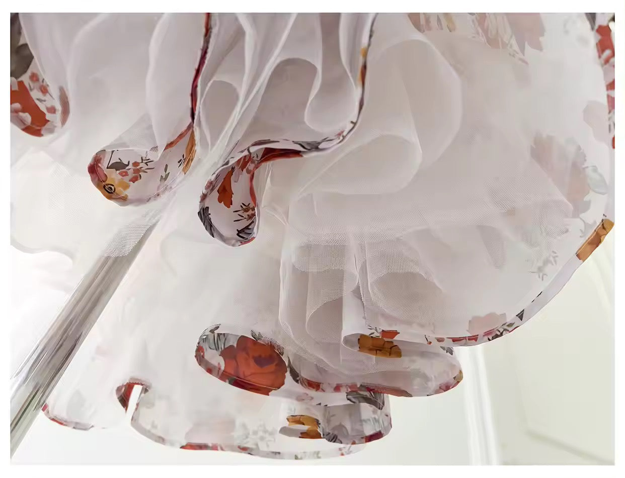 Italian Rose Print en tulle Longue