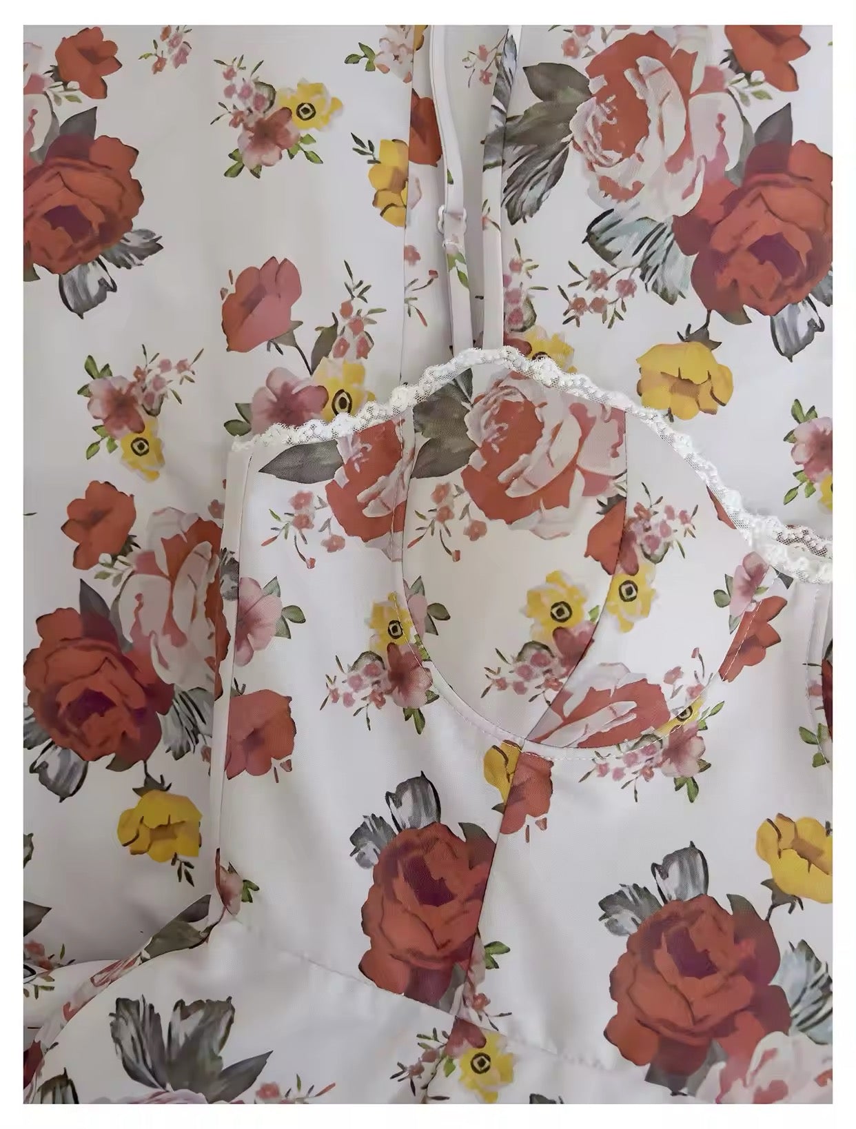 Italian Rose Print en tulle Longue