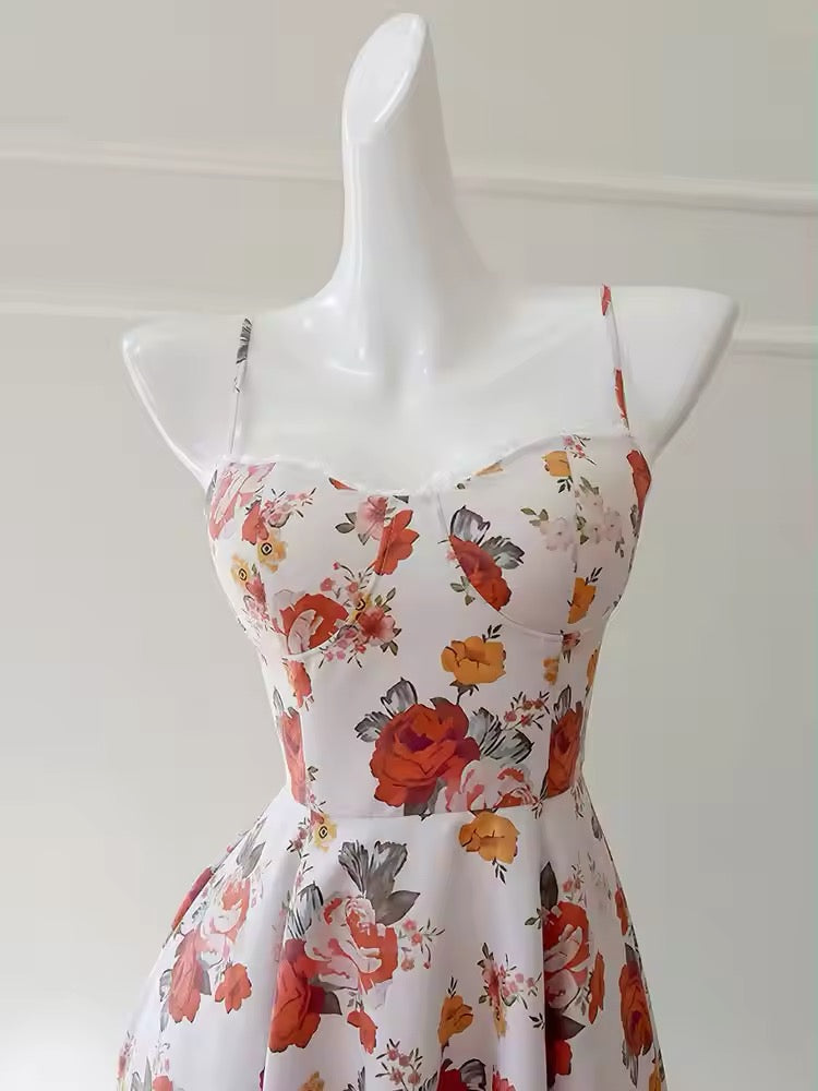 Italian Rose Print en tulle Longue