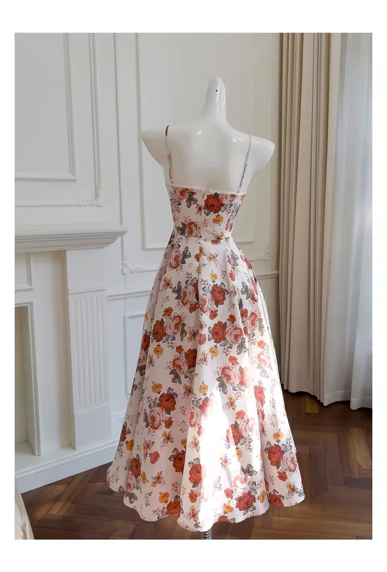 Italian Rose Print en tulle Longue