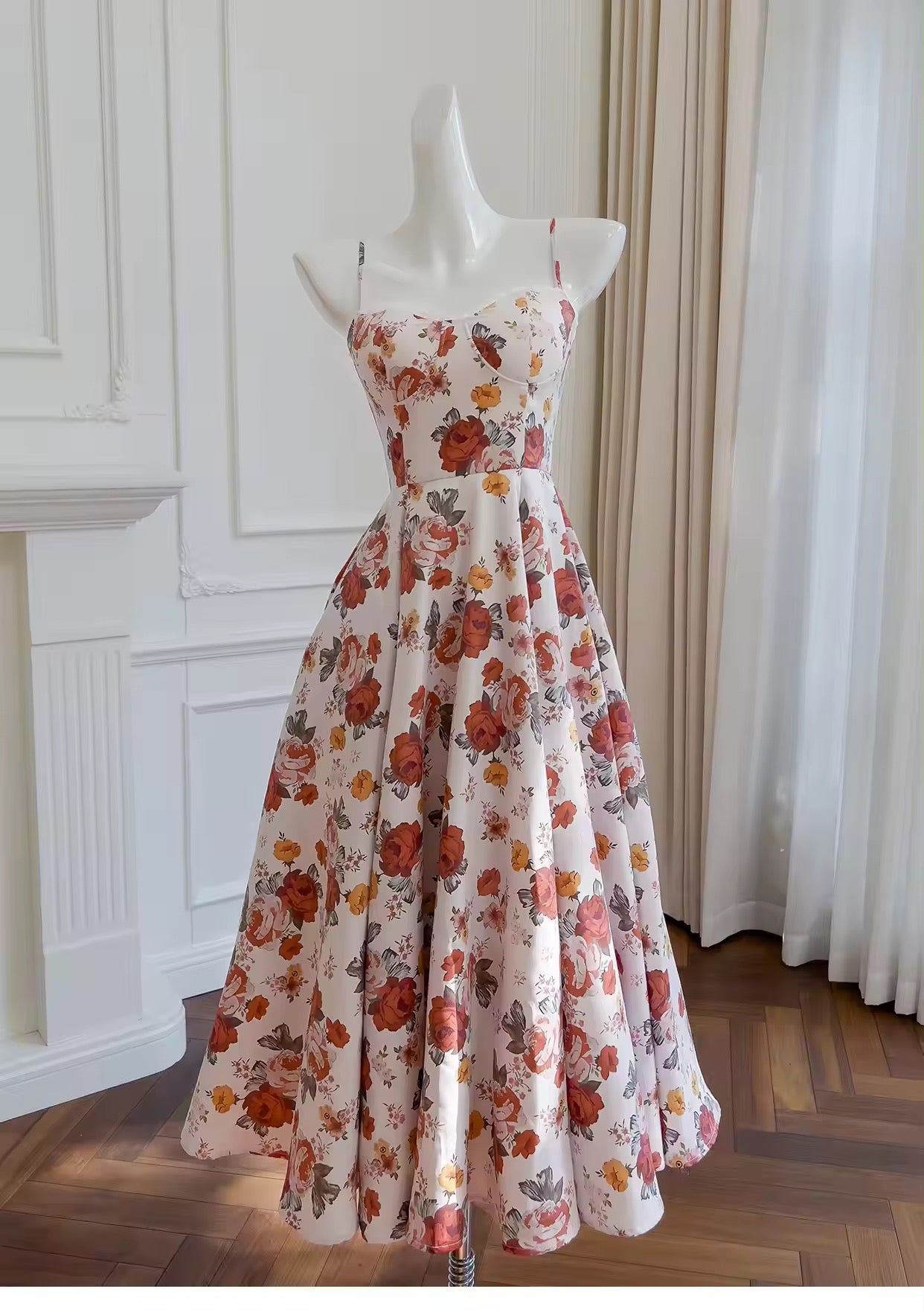 Italian Rose Print en tulle Longue