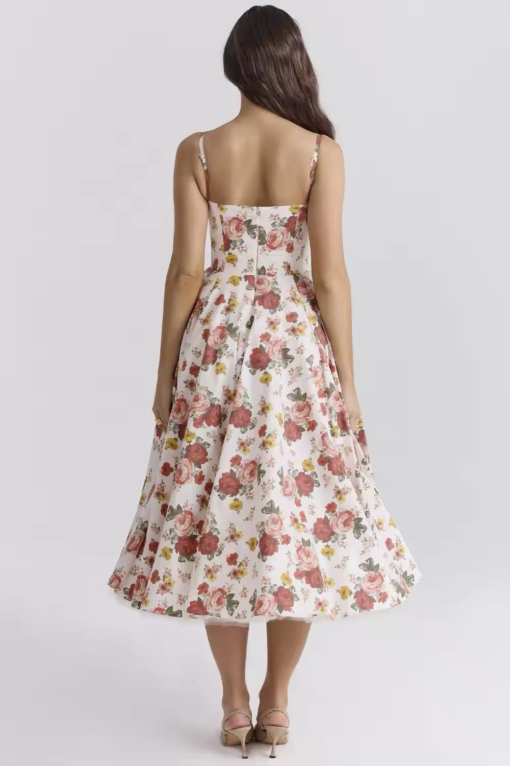 Italian Rose Print en tulle Longue
