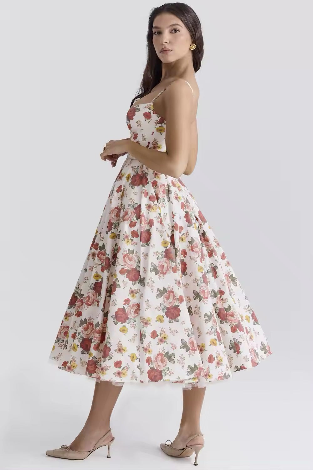 Italian Rose Print en tulle Longue