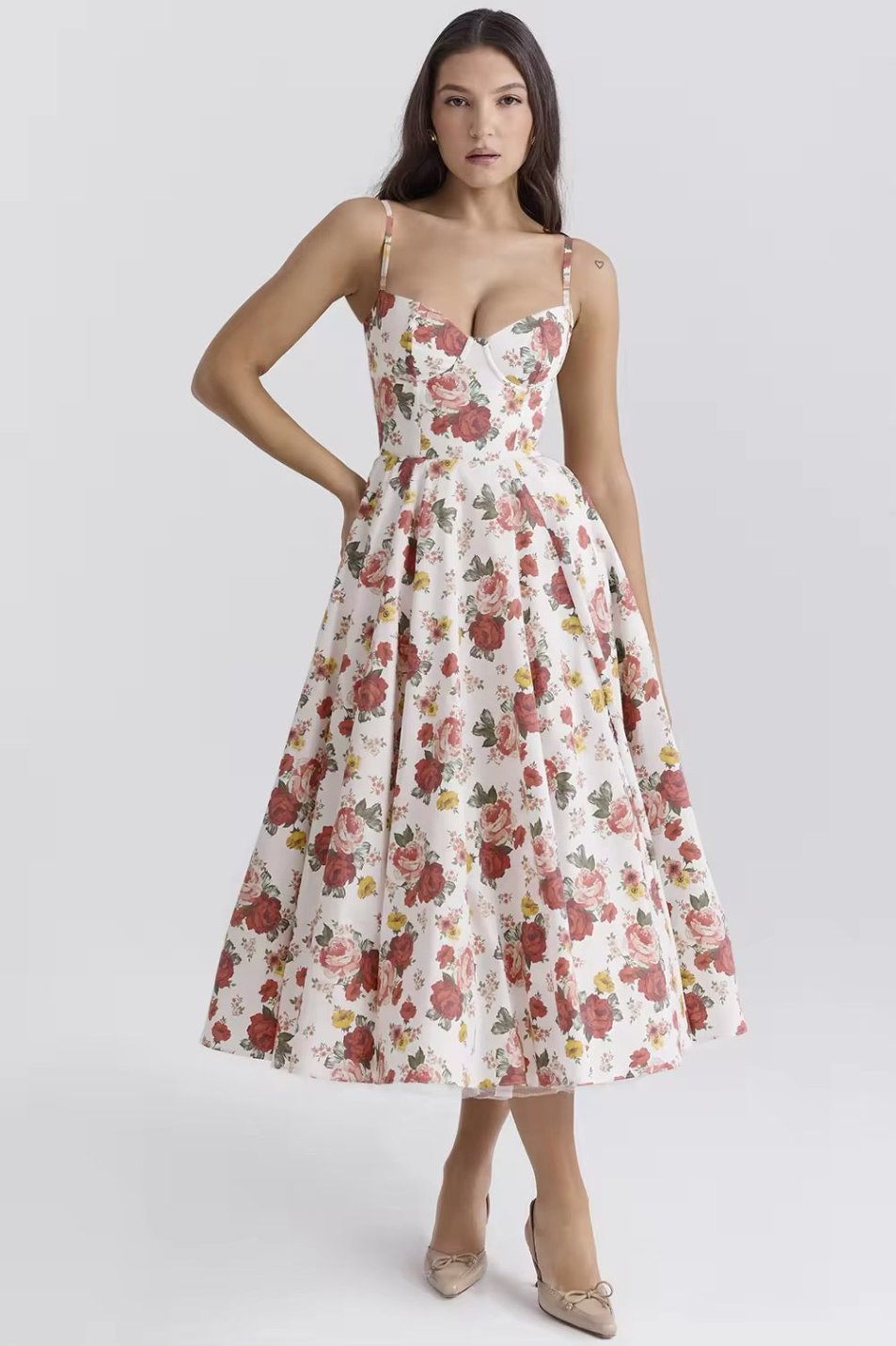 Italian Rose Print en tulle Longue