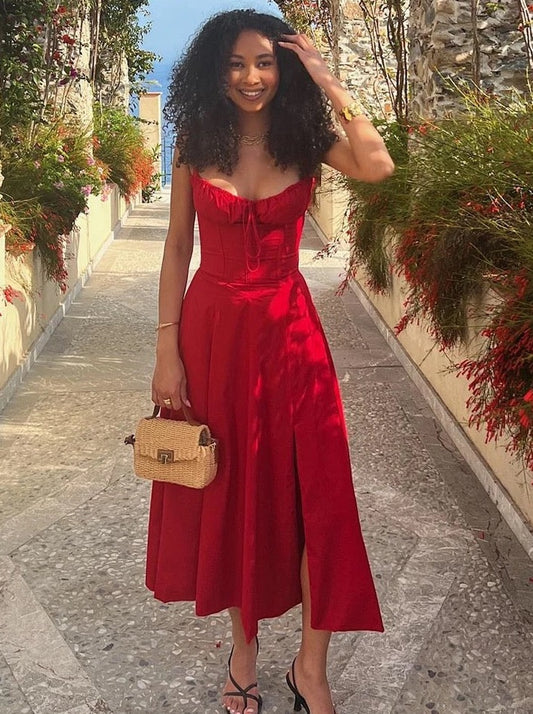 Vintage Christmas Satin Slit Dress
