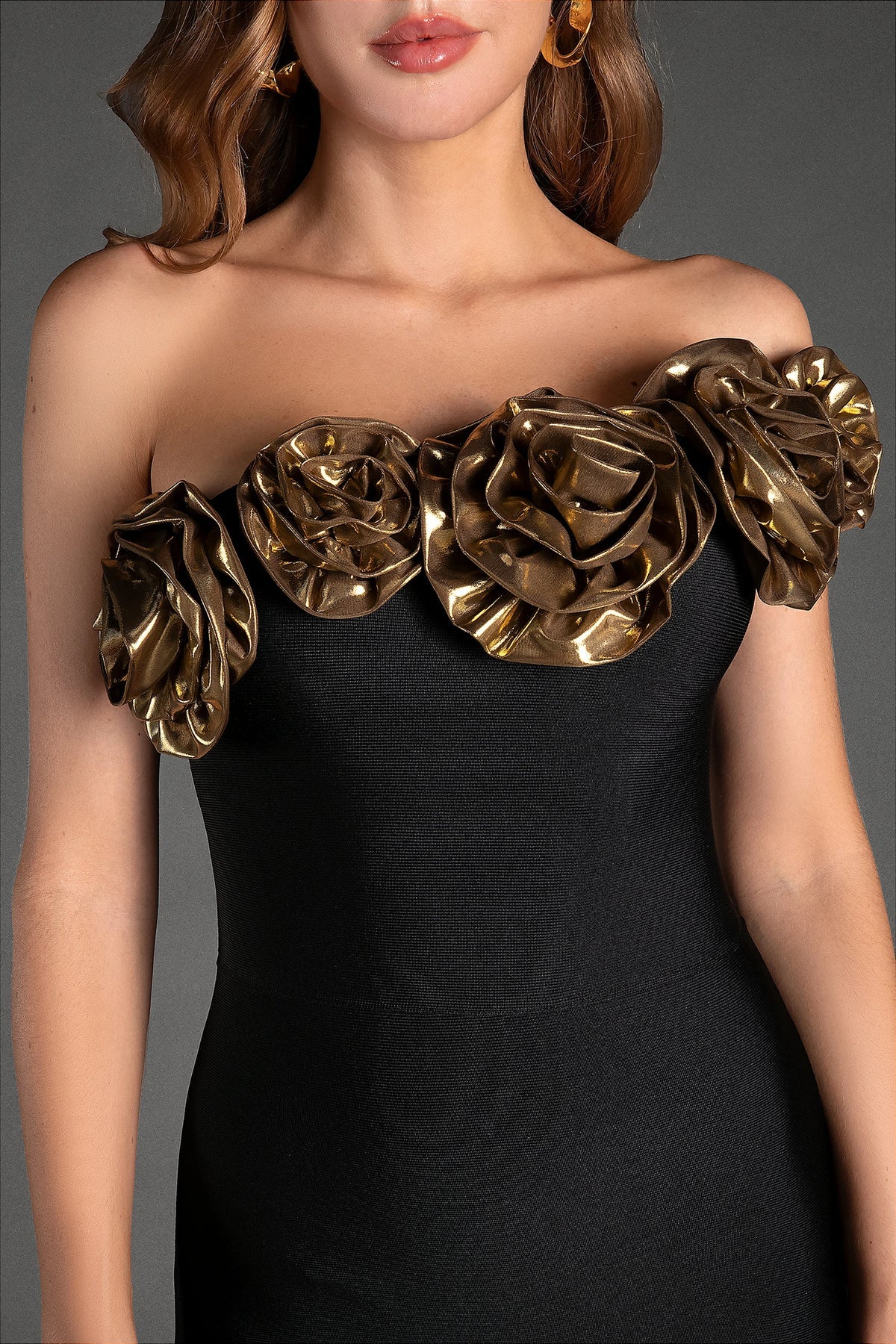 Robe Bandage Prestige - Fleur de Nuit Dorée