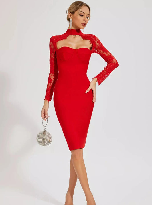 "Douce Alliance" Bandage Dress - Red