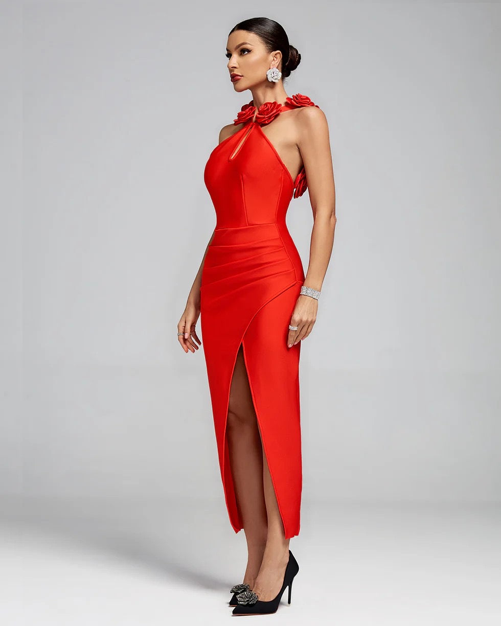 Robe Bandage Prestige - Roses Écarlates