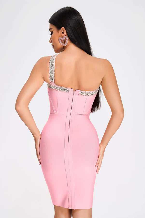 Robe bandage prestige de cocktail en cristal Hanny - Pink