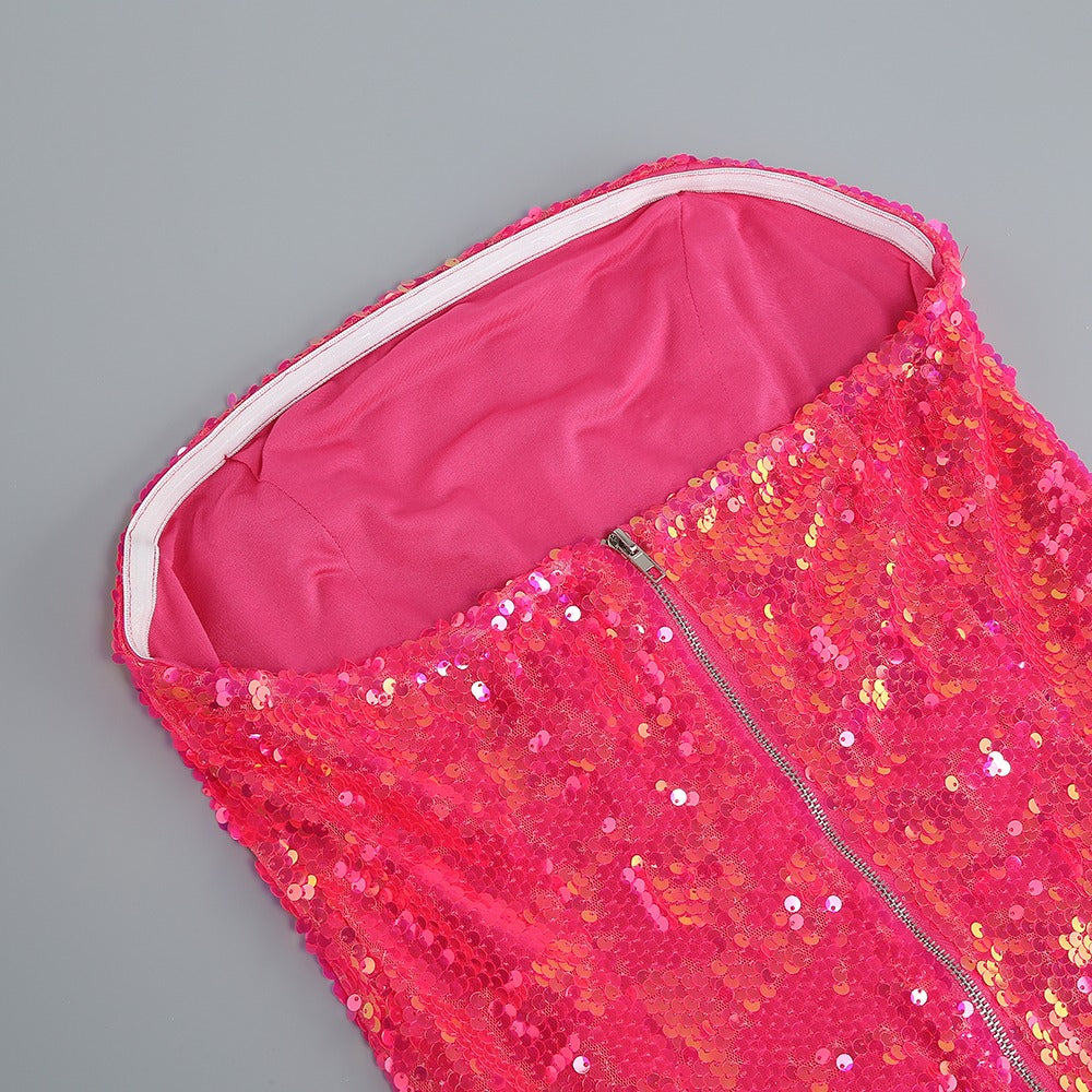 Ensemble bustier à sequins Sunset Pink 2 pieces